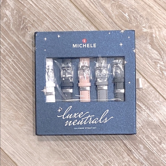 NWT Michele 16MM Luxe Neutrals Silicone Strap Set + 3 Leather Straps - Picture 1 of 3